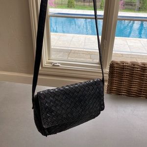 Bogetta Veneta Black Leather Classic Weave  Little Black Bag